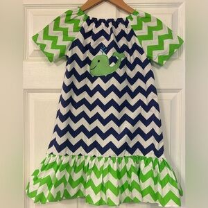 Marjorie’s Daughter Smocked Stripped Chevron Whale Dress Size 5 NWOT Cotton